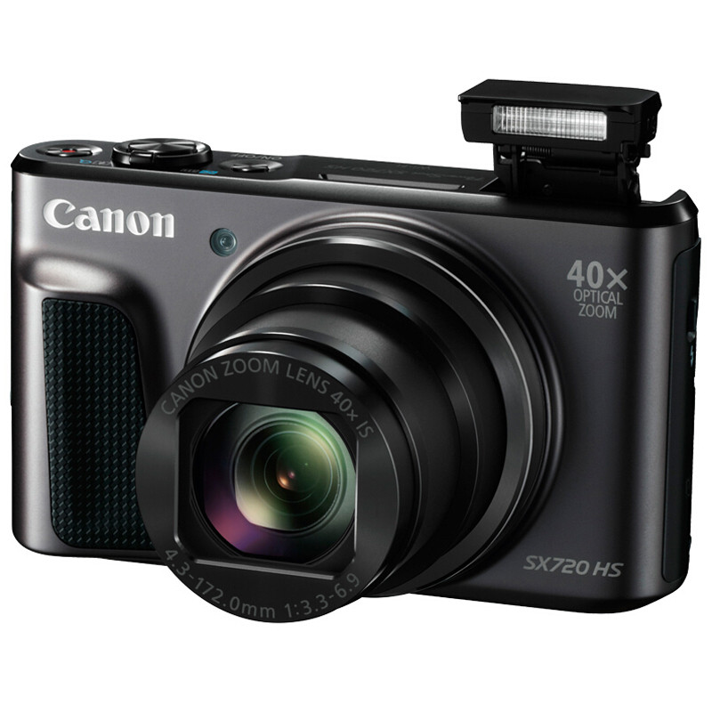 佳能（Canon）PowerShot SX720 HS 数码相机 1/2.3英寸CMOS传感器 2030万像素 3英寸显示屏 40倍光学变焦 无内置存储 24mm广角镜头 一年保修 黑色