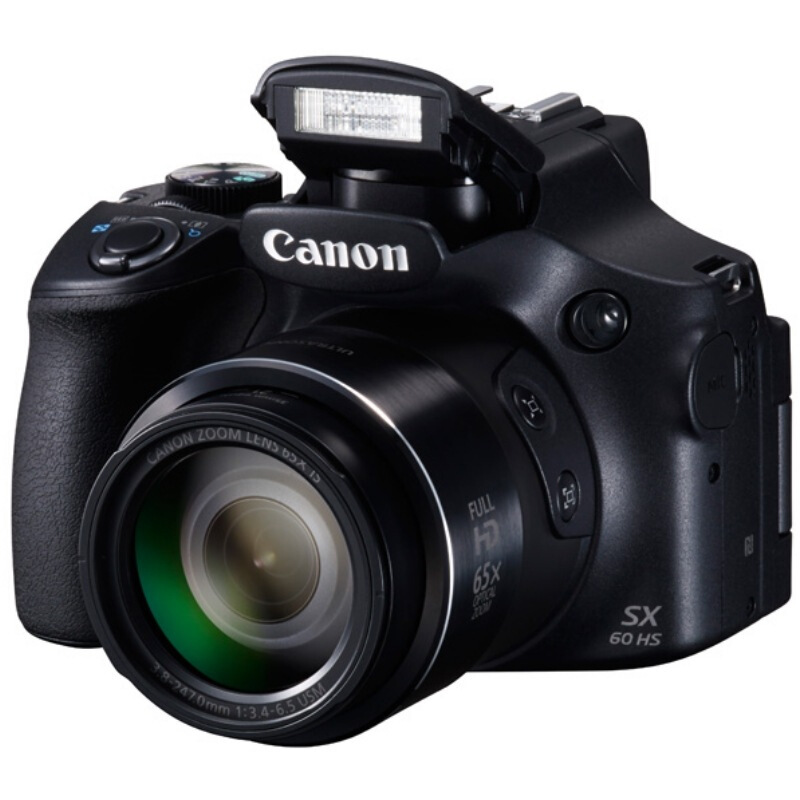 佳能（Canon）PowerShot SX60 HS 数码相机 1/2.3英寸CMOS传感器 1610万像素 3英寸显示屏 65倍光学变焦 无内置存储 21mm广角镜头 一年保修 黑色