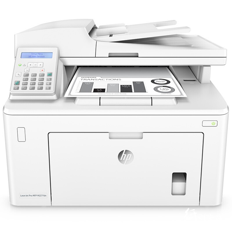 惠普（HP） LaserJet Pro MFP M227fdn 黑白激光多功能一体机 A4幅面 打印/复印/扫描/传真 有线网络 自动双面打印 代替M226dn 3年保修